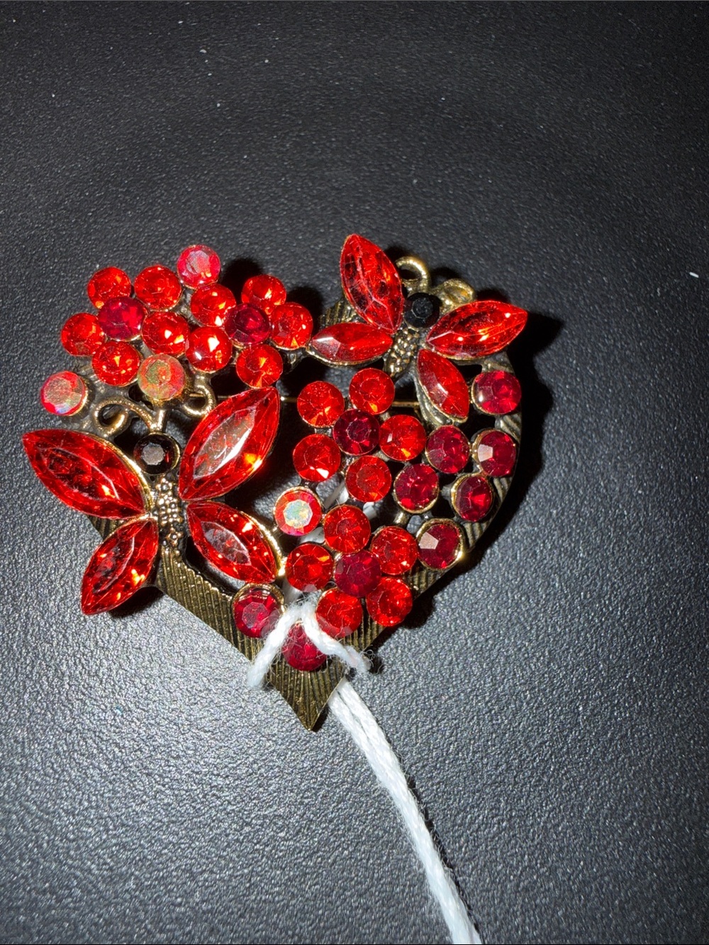 Red Crystal Heart and Butterfly Brooch - Women Jewelry